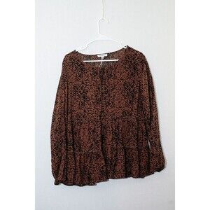 Beachlunchlounge Women Tunic Top  L Boho Animal Print Long Sleeves Lagenlook